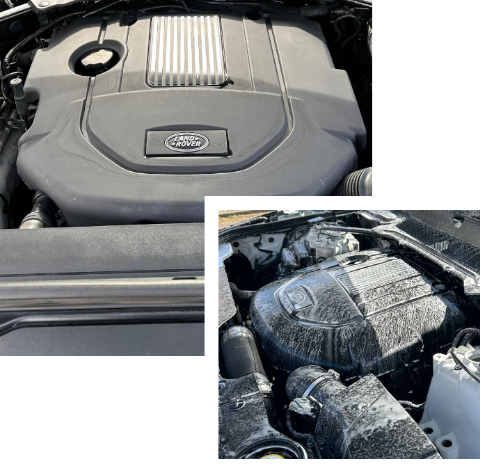 Before and after engine bay clean – professional car valet Glasgow