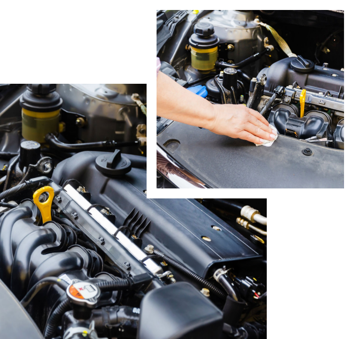 Engine bay cleaning in progress and final result – Premium Mobile Car Valeting Glasgow