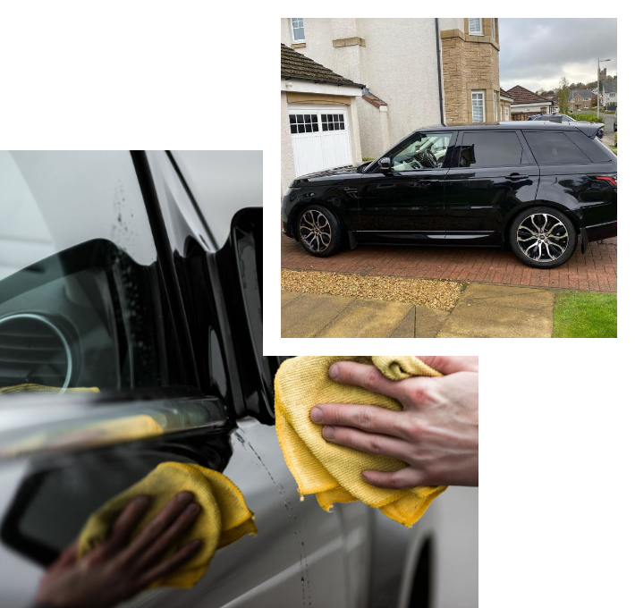 Side mirror hand polish and black SUV on driveway - Full Car Polish Glasgow