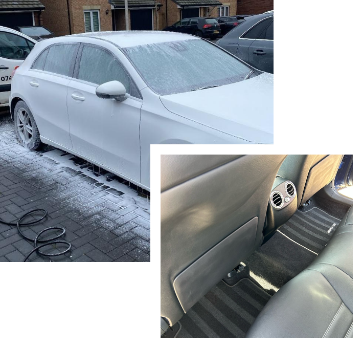 Luxury car undergoing snow foam wash and interior upholstery shampoo - Glasgow full valet service
