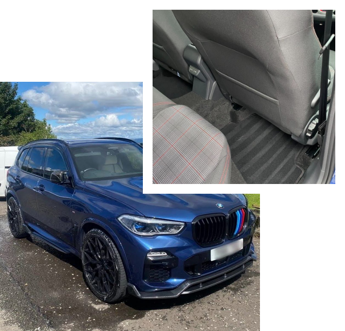 Leather interior treatment and black SUV exterior wash as part of full valet in Glasgow